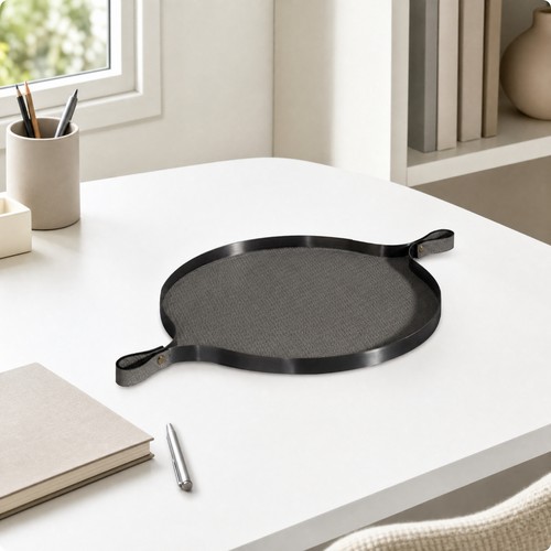 Metal and leather - leather, tray