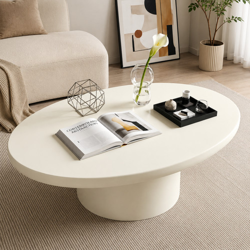 Oval shaped living - room, coffee