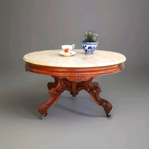 Antique oval marble top coffee - antique,