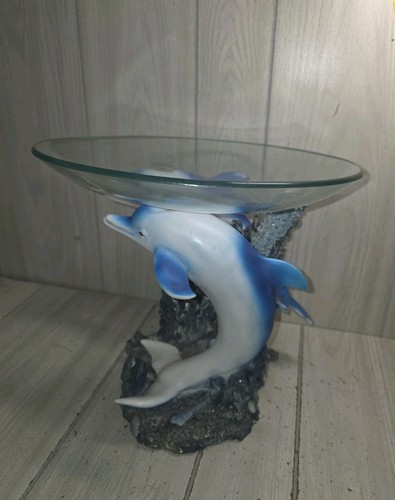 Vtg glass dolphin coffee - glass, table