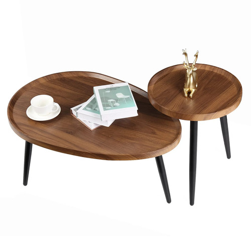 Oval coffee table nest wood - table,