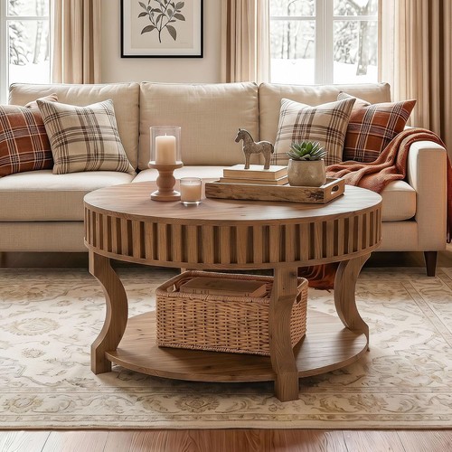 Tier round solid wood - 2-tier, coffee